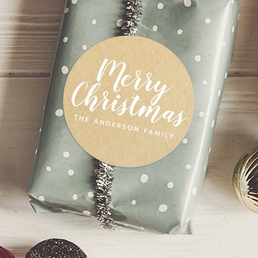 Rustieke Kraft Kerst Handgeschrift Ronde Sticker