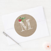Rustieke Kraft Kerst Holly Monogram Initiaal Ronde Sticker (Envelop)