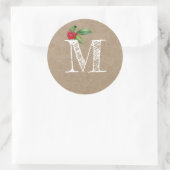 Rustieke Kraft Kerst Holly Monogram Initiaal Ronde Sticker (Tas)