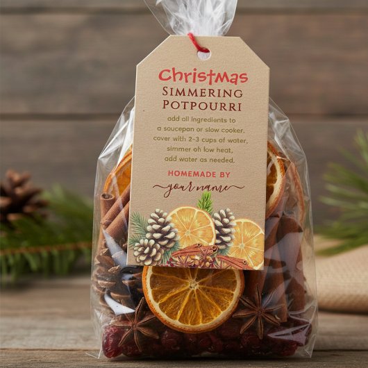 Rustieke kraft Kerst- Potpourri om te laten sudder Cadeaulabel