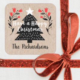 Rustieke Kraft Kerstboom Cadeaubijsluiter Vierkante Sticker