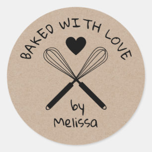 Rustieke Kraft keuken whisk gebakken met liefde Ronde Sticker