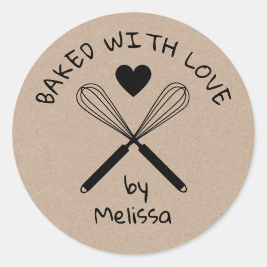 Rustieke Kraft keuken whisk gebakken met liefde Ronde Sticker (Voorkant)
