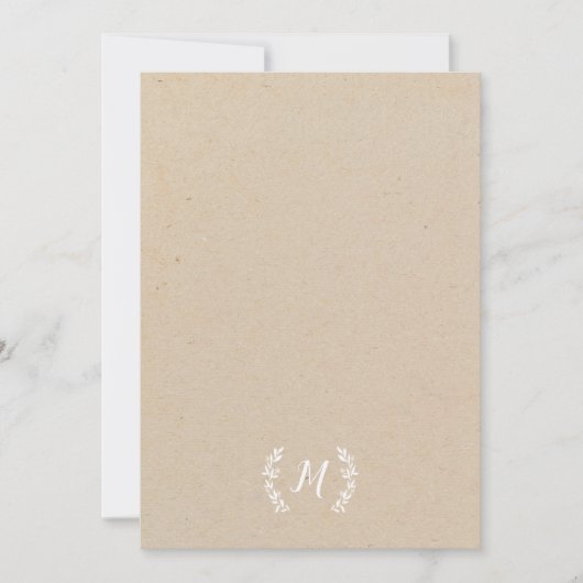 Rustieke Kraft Laurierkrans Monogram Notitiekaartje (Voorkant)