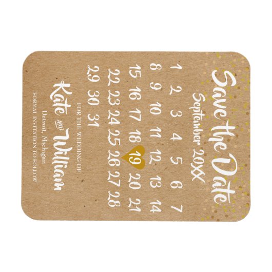 Rustieke Kraft Liefdes Hart Kalender Bewaar de Dat Magneet (Horizontaal)