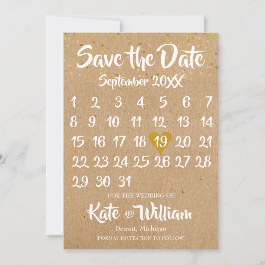 Rustieke Kraft Liefdes Hart Kalender Bewaar de Dat Save The Date (Voorkant)