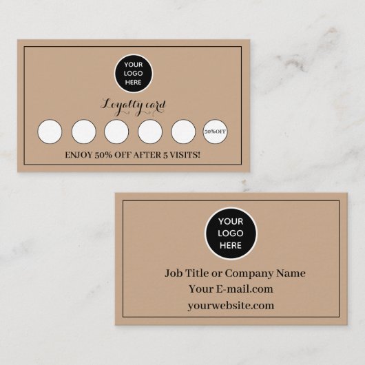 Rustieke kraft Logo Business Reward Punch Klantenkaartje (Voorkant / Achterkant)
