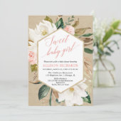 Rustieke kraft magnolia florale herfst meisje baby kaart (Staand voorkant)