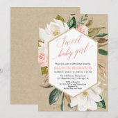 Rustieke kraft magnolia florale herfst meisje baby kaart (Voorkant / Achterkant)