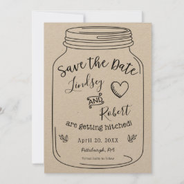 Rustieke Kraft Mason Jar Save the Date Kaart