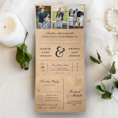 Rustieke Kraft minimaal 3 in 1 Fotocollage Bruilof Drieluik Uitnodiging