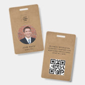 Rustieke Kraft Minimaal QR Personeelsidentiteit Badge (Voor- en achterkant)