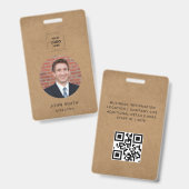 Rustieke Kraft Minimaal QR Personeelsidentiteit Badge (Voor- en achterkant)