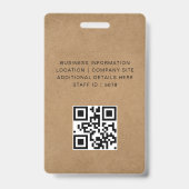 Rustieke Kraft Minimaal QR Personeelsidentiteit Badge (Achterkant)