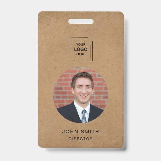 Rustieke Kraft Minimaal QR Personeelsidentiteit Badge (Voorzijde)