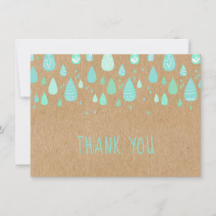 Rustieke Kraft Mint Green Raindrops Script Dank u Bedankkaart