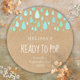 Rustieke Kraft Mintgroene Regendruppels Gaan Sprin Ronde Sticker