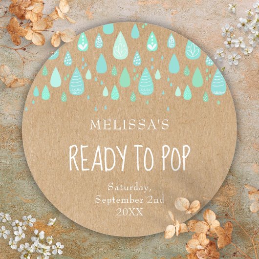 Rustieke Kraft Mintgroene Regendruppels Gaan Sprin Ronde Sticker