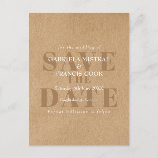 Rustieke Kraft Moderne Elegante Chic Bewaar de Dat Briefkaart (Voorkant)