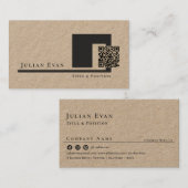 Rustieke Kraft Moderne Minimalistische QR-code Visitekaartje (Voorkant / Achterkant)