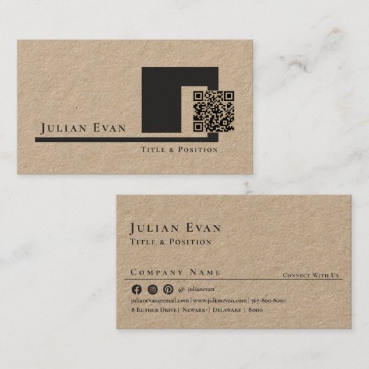 Rustieke Kraft Moderne Minimalistische QR-code Visitekaartje (Voorkant / Achterkant)