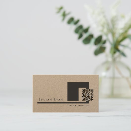 Rustieke Kraft Moderne Minimalistische QR-code Visitekaartje (Staand voorkant)