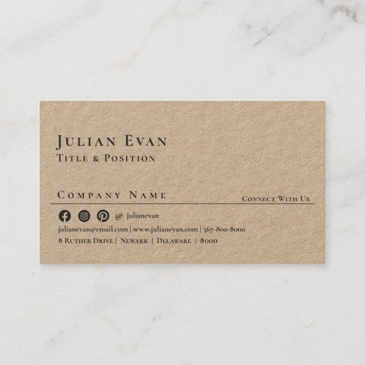 Rustieke Kraft Moderne Minimalistische QR-code Visitekaartje (Achterkant)