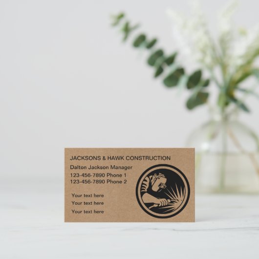 Rustieke Kraft Moderne Stijlvolle Metallic Bouw Visitekaartje (Staand voorkant)