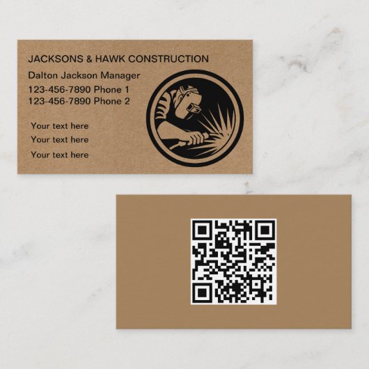 Rustieke Kraft Moderne Stijlvolle Metallic Bouw Visitekaartje (Voorkant / Achterkant)