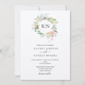 Rustieke Kraft Monogram Rozen Bloemen Bruiloft Kaart (Voorkant)