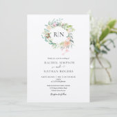 Rustieke Kraft Monogram Rozen Bloemen Bruiloft Kaart (Staand voorkant)