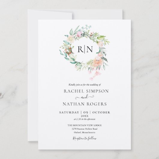 Rustieke Kraft Monogram Rozen Bruiloft Kaart (Voorkant)