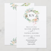 Rustieke Kraft Monogram Rozen Bruiloft Kaart (Voorkant / Achterkant)