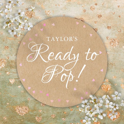 Rustieke Kraft Mooie Roze Harten Kant-en-Klaar om  Ronde Sticker