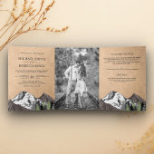 rustieke Kraft Mountain Forest foto bruiloft Drieluik Uitnodiging