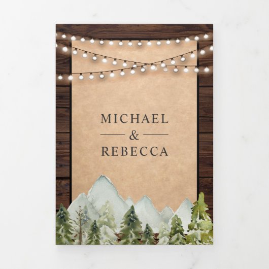 Rustieke Kraft Mountain Forest Foto Collage Bruilo Drieluik Uitnodiging (Cover)