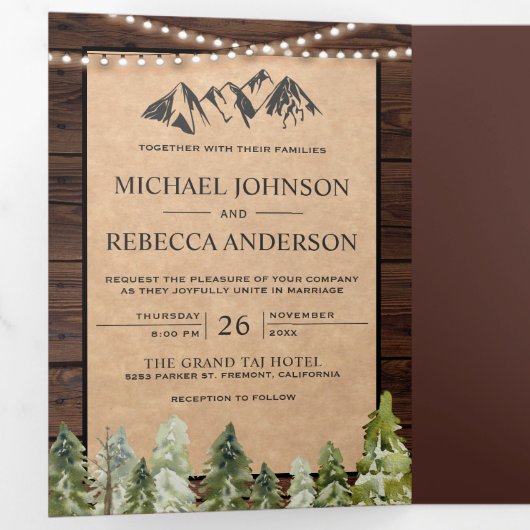 Rustieke Kraft Mountain Forest Foto Collage Bruilo Drieluik Uitnodiging (Binnenzijde eerst)