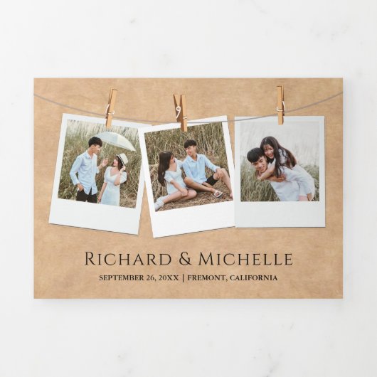 Rustieke Kraft Mountain Forest String Lights Bruil Drieluik Uitnodiging (Cover)