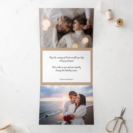 Rustieke kraft multi foto Kerst Drieluik Wenskaart (Binnen)