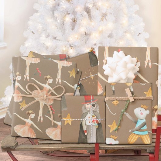 Rustieke Kraft Notenkraker Ballet Kerstvakantie Inpakpapier Vel