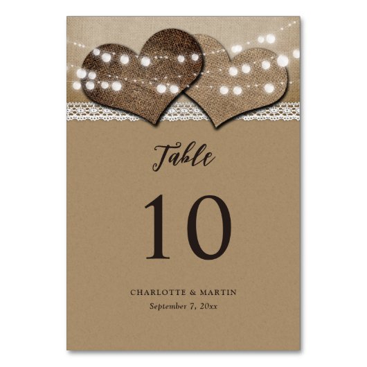 Rustieke Kraft Paper Burlap Hearts Country Wedding Kaart (Voorkant)