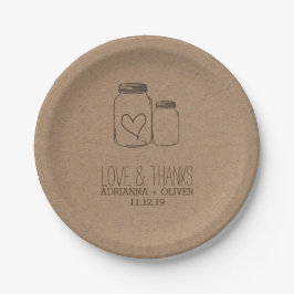Rustieke Kraft Paper Mason Jars Heart Wedding Papieren Bordje