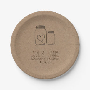 Rustieke Kraft Paper Mason Jars Heart Wedding Papieren Bordje