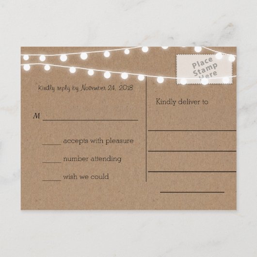Rustieke Kraft Paper String Lights Wedding RSVP Uitnodiging Briefkaart (Achterkant)