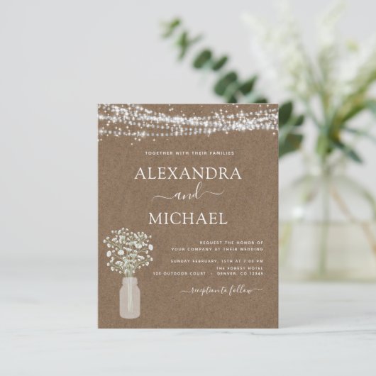 Rustieke Kraft Papier Baby's Breath Jar Bruiloft (Staand voorkant)