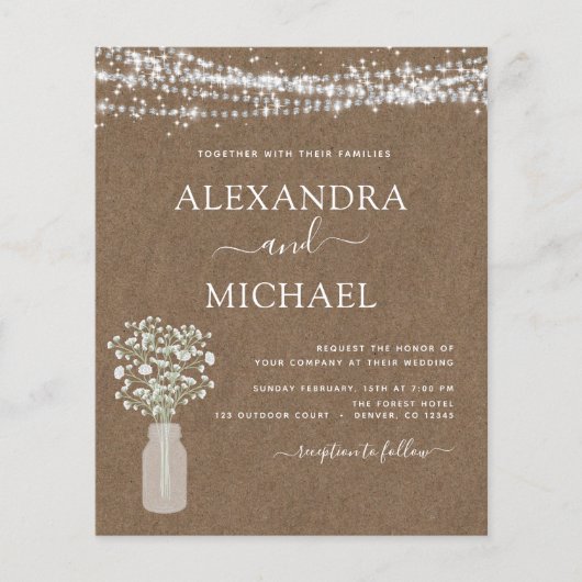 Rustieke Kraft Papier Baby's Breath Jar Bruiloft (Voorkant)