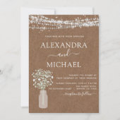 Rustieke Kraft Papier Baby's Breath Jar Bruiloft Kaart (Voorkant)