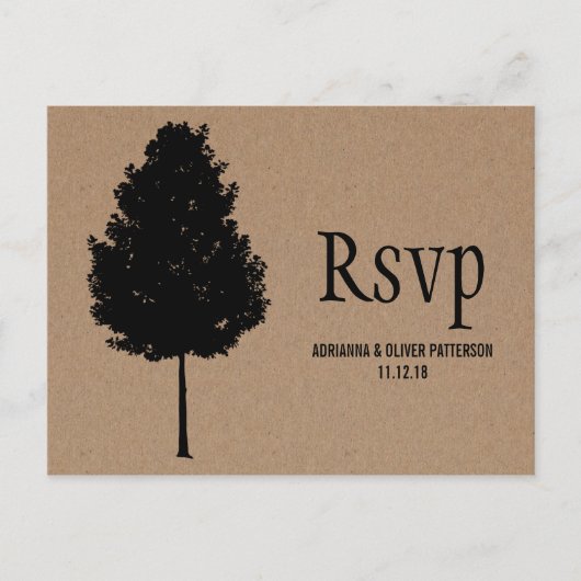 Rustieke Kraft Papier Bos Boom Bruiloft RSVP Uitnodiging Briefkaart (Voorkant)