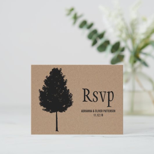 Rustieke Kraft Papier Bos Boom Bruiloft RSVP Uitnodiging Briefkaart (Staand voorkant)
