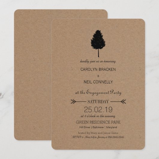 Rustieke Kraft papier Bos Tree Engagement Party Kaart (Voorkant / Achterkant)